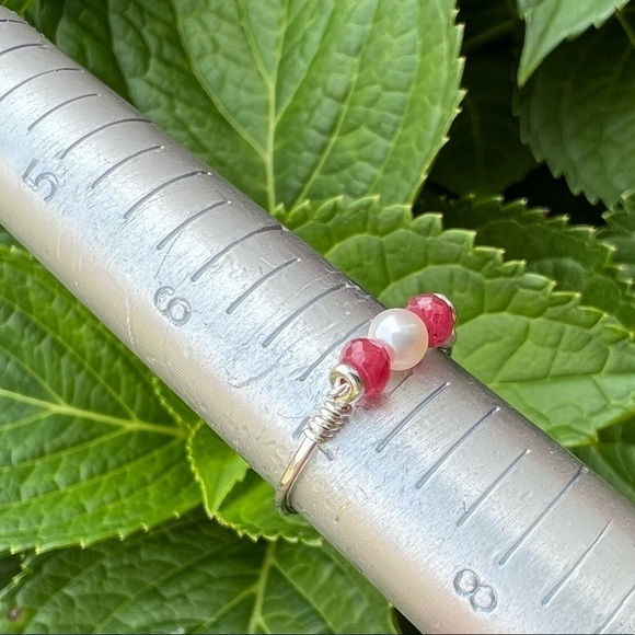 RUBY and Freshwater Pearl Sterling Silver Ring - Picture 10 of 15